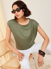 Friends Like These Khaki Short Sleeve Drape Tunic - Image 3 of 4