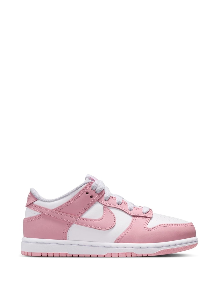 Nike White/Med Soft Pink Junior Dunk Low Trainers - Image 1 of 9 Nike White/Med Soft Pink Junior Dunk Low Trainers - Image 1 of 9