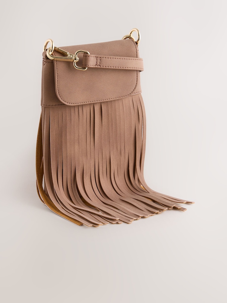 Tan Brown Fringe Phone Bag - Image 2 of 6