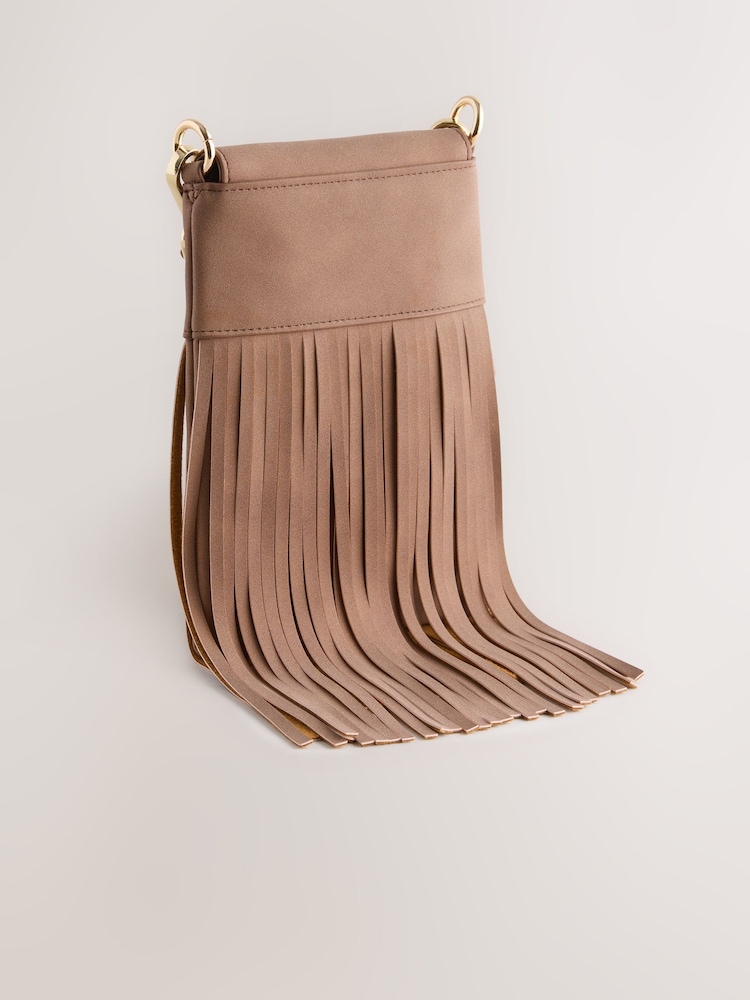 Tan Brown Fringe Phone Bag - Image 3 of 6