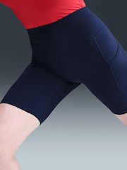 Nike Midnight Navy One High Waisted 8 Inch Biker Shorts with Pockets - Image 3 of 6