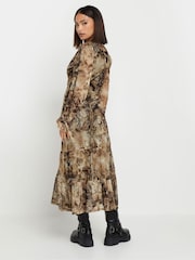 PixieGirl Petite Beige Brown Snake Print Mesh Tiered Dress - Image 3 of 5