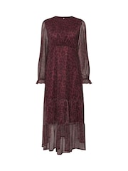 PixieGirl Petite Burgundy Red Leopard Print Mesh Tiered Dress - Image 5 of 5