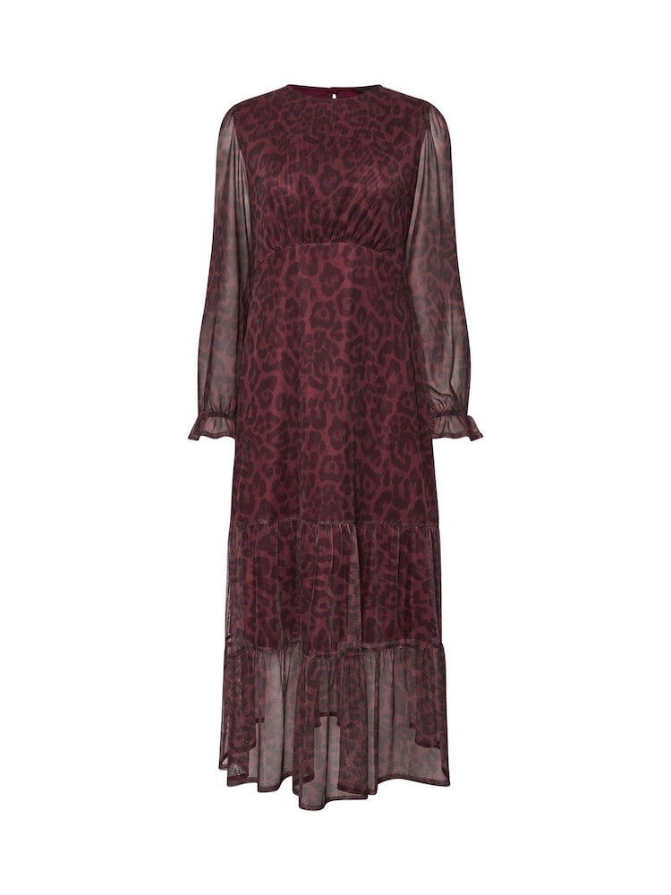 PixieGirl Petite Burgundy Red Leopard Print Mesh Tiered Dress - Image 5 of 5