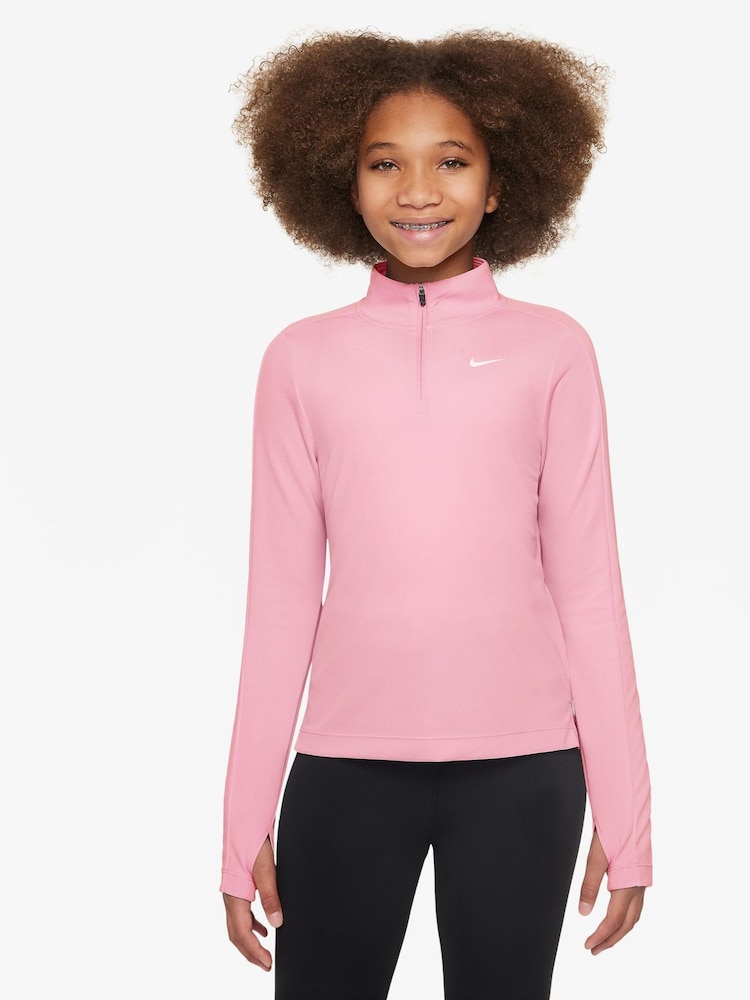 Nike Soft Pink Dri-FIT Long Sleeve Half Zip Top - Image 1 of 3