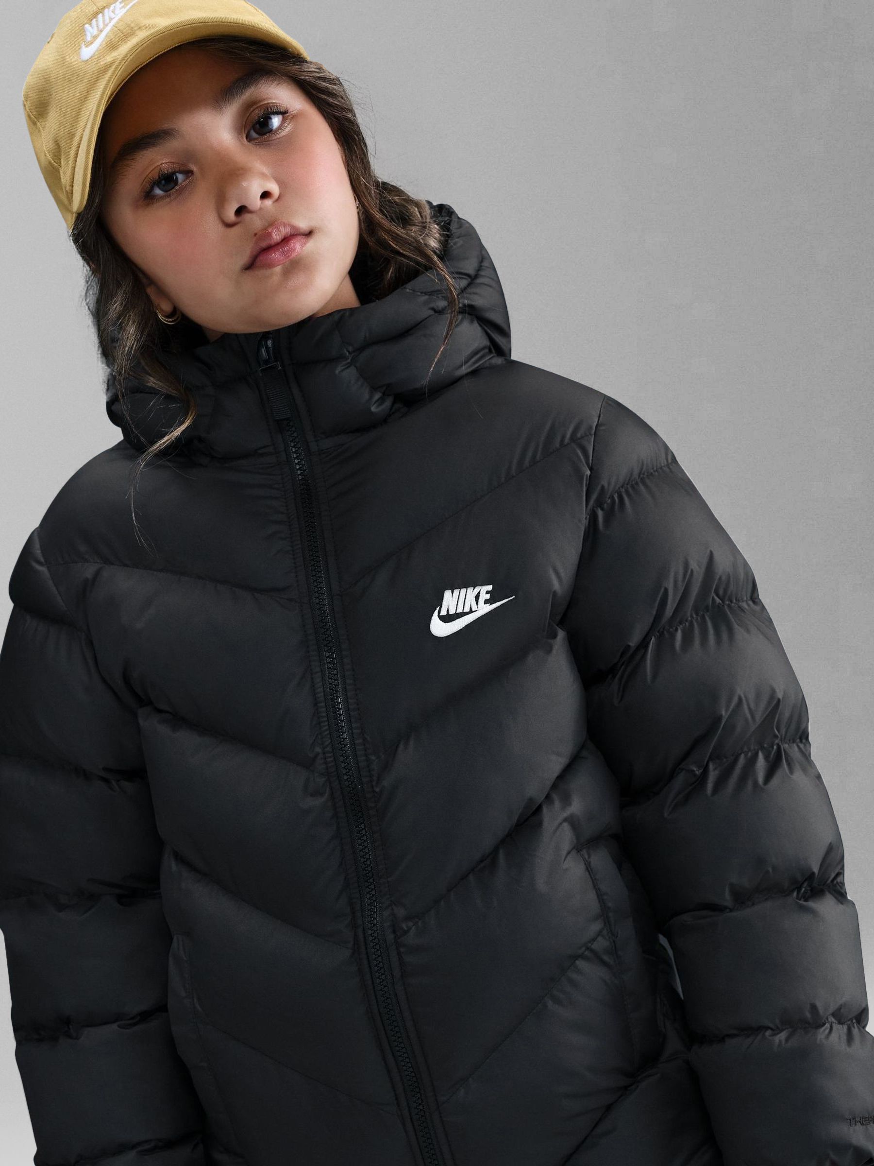 nike longline padded jacket in black