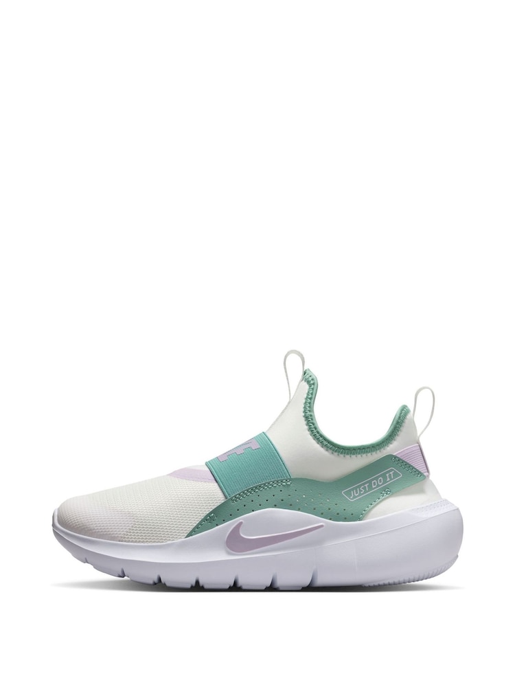 Nike White/Green Pink Youth Flex Runner 4 Trainers - Image 2 of 10
