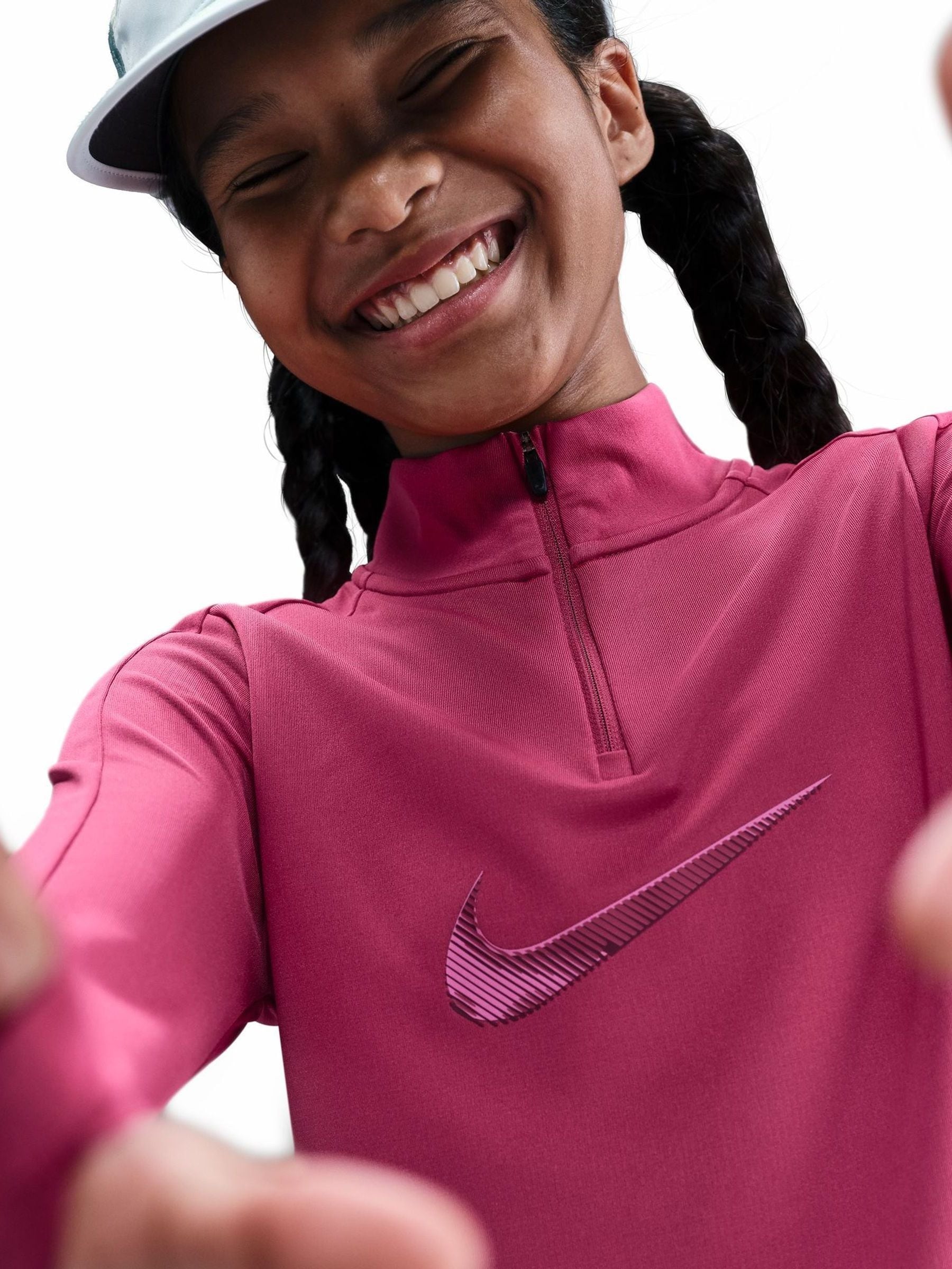 pink nike swoosh half zip