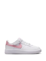 Nike White/Med Soft Pink Junior Air Force 1 Easy On Trainers - Image 1 of 10