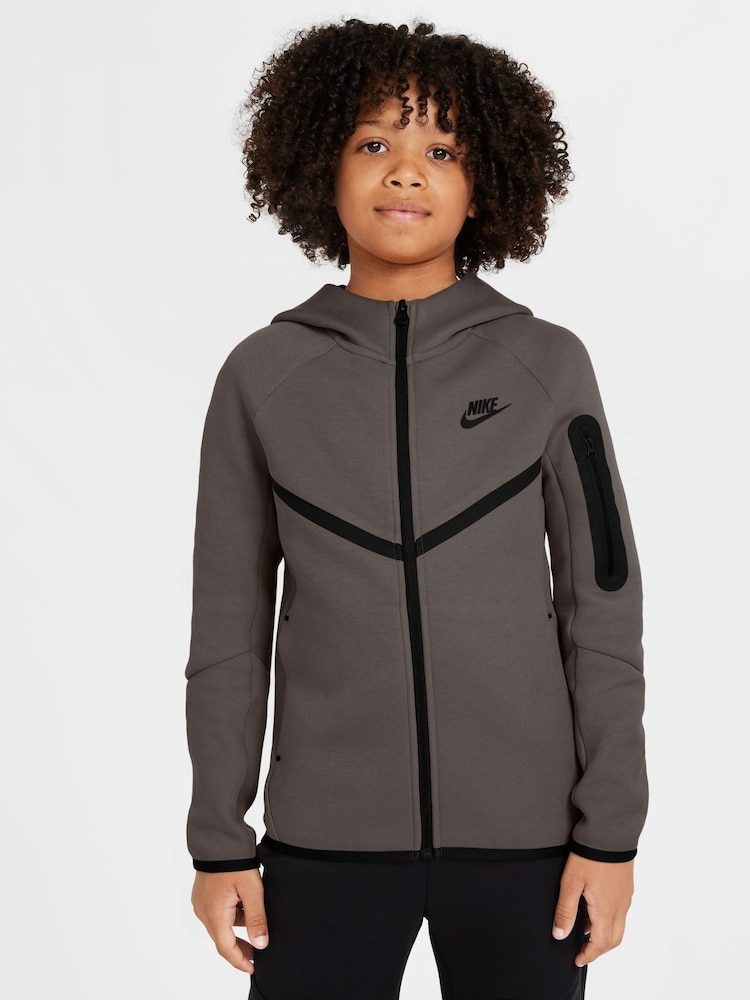 Nike Grey Stone Tech Fleece Zip-Up Hoodie - Image 1 of 3 Nike Grey Stone Tech Fleece Zip-Up Hoodie - Image 1 of 3