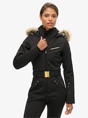 Superdry Black All In One Belted Faux Fur Hood Ski Suit - Image 2 of 3