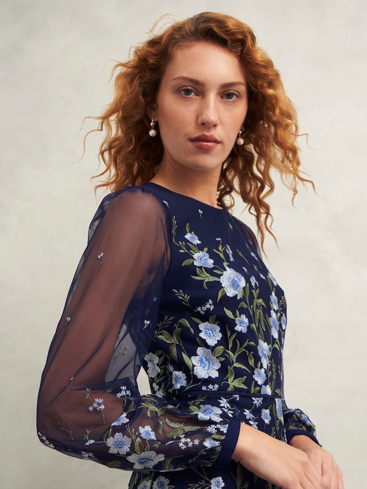 Buy Hobbs Blue Petite Lois Embroidered Dress from Next USA