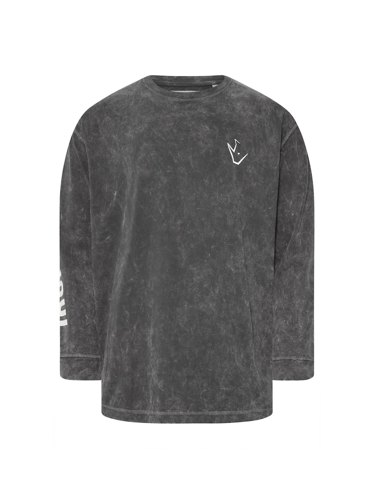 Grau - BadRhino Big & Tall Ironrhino Long Sleeve Acid Wash 100% Cotton T-Shirt - Bild 1 von 2