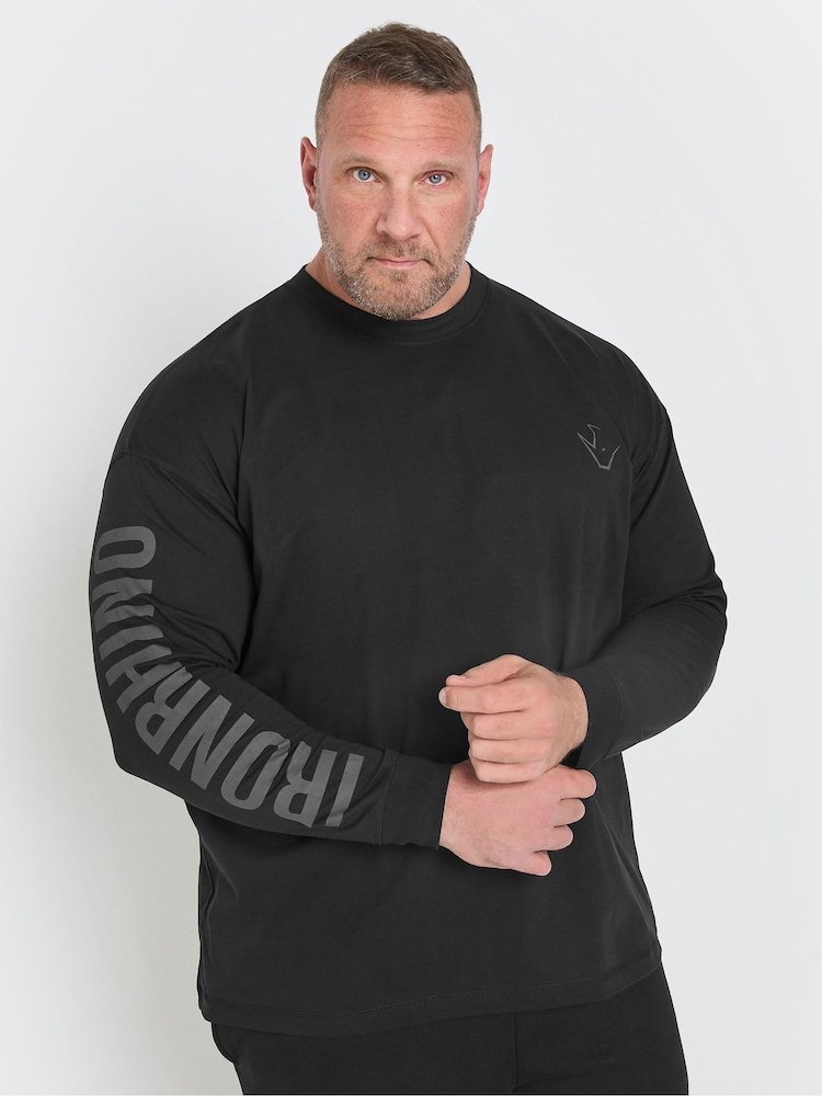 BadRhino Big & Tall Black Ironrhino Long Sleeve Acid Wash 100% Cotton T-Shirt - Image 1 of 5