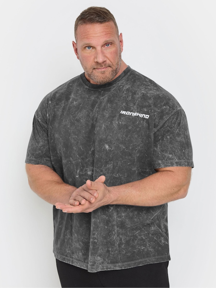 BadRhino Big & Tall Grey 'Ironrhino Sport' Acid Wash 100% Cotton T-Shirt - Image 1 of 5