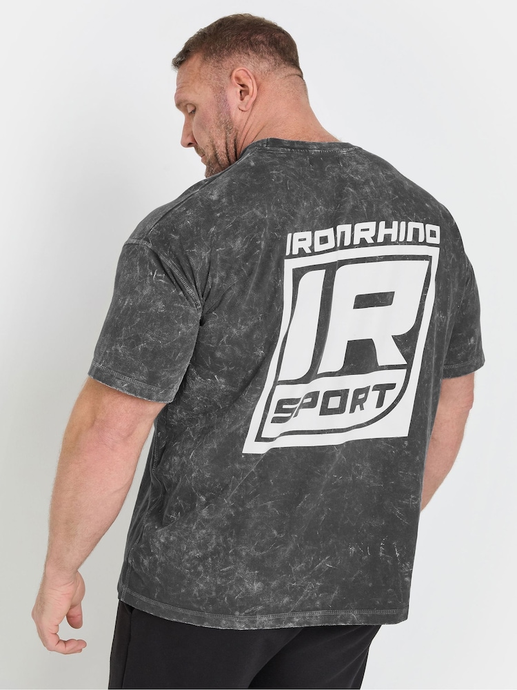 BadRhino Big & Tall Grey 'Ironrhino Sport' Acid Wash 100% Cotton T-Shirt - Image 2 of 5 BadRhino Big & Tall Grey 'Ironrhino Sport' Acid Wash 100% Cotton T-Shirt - Image 2 of 5