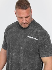 BadRhino Big & Tall Grey 'Ironrhino Sport' Acid Wash 100% Cotton T-Shirt - Image 3 of 5