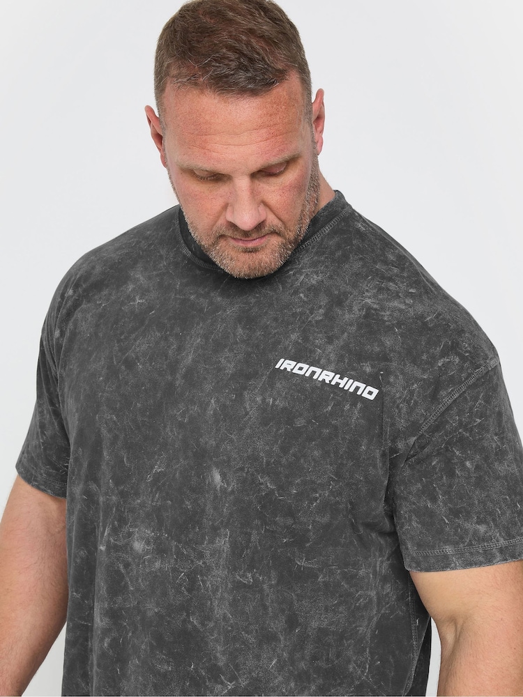 BadRhino Big & Tall Grey 'Ironrhino Sport' Acid Wash 100% Cotton T-Shirt - Image 3 of 5