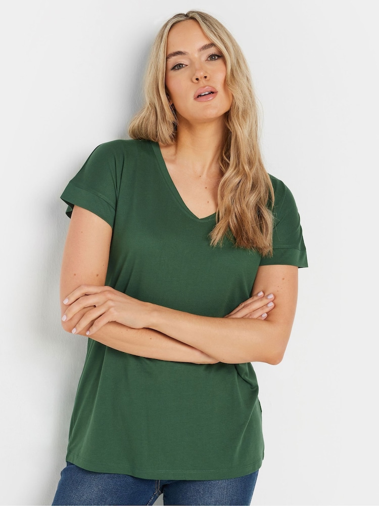 Long Tall Sally Dark Green Premium Modal V-Neck T-Shirt - Image 1 of 5
