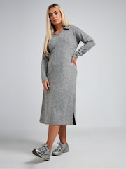 Yours Curve Grey Limited Collection Ribbed Collar Midi Dress - Image 2 of 5