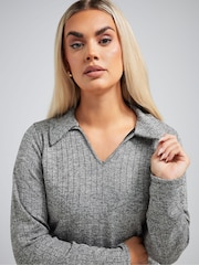 Yours Curve Grey Limited Collection Ribbed Collar Midi Dress - Image 4 of 5
