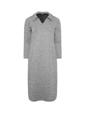 Yours Curve Grey Limited Collection Ribbed Collar Midi Dress - Image 5 of 5