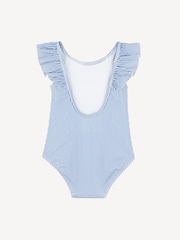 Chloé Baby Blue Toddler Pinstripe Logo Swimming Costume With Frill Sleeves - Image 2 of 2