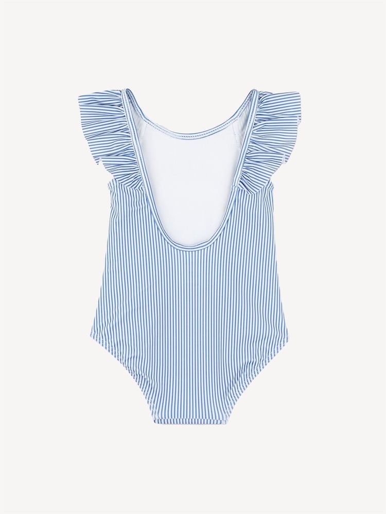 Chloé Baby Blue Toddler Pinstripe Logo Swimming Costume With Frill Sleeves - Image 2 of 2