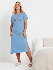 Yours Curve Blue Let Me Dream All Day Midaxi 100% Cotton Nighties 2 Pack - Image 2 of 8