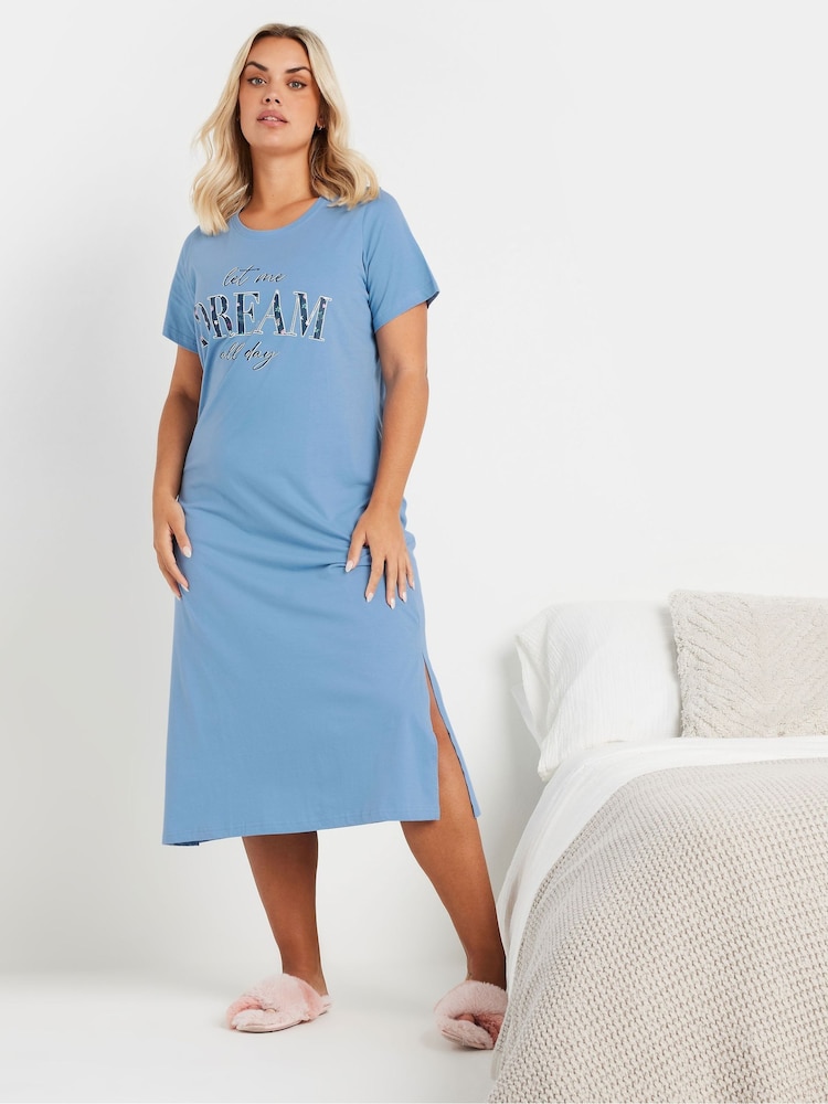 Yours Curve Blue Let Me Dream All Day Midaxi 100% Cotton Nighties 2 Pack - Image 2 of 8