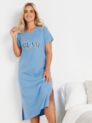 Yours Curve Blue Let Me Dream All Day Midaxi 100% Cotton Nighties 2 Pack - Image 4 of 8