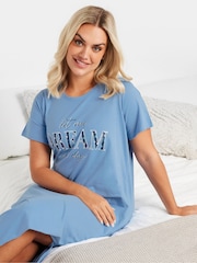 Yours Curve Blue Let Me Dream All Day Midaxi 100% Cotton Nighties 2 Pack - Image 5 of 8