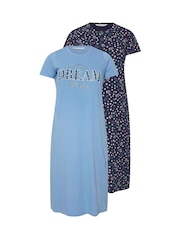 Yours Curve Blue Let Me Dream All Day Midaxi 100% Cotton Nighties 2 Pack - Image 6 of 8