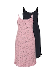 Yours Curve Pink Linear Floral 100% Cotton Chemises 2 Pack - Image 6 of 8
