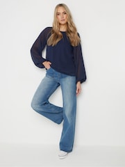 Long Tall Sally Blue Dobby Balloon Sleeve Blouse - Image 3 of 5