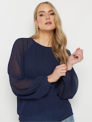Long Tall Sally Blue Dobby Balloon Sleeve Blouse - Image 4 of 5