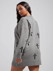 Yours Curve Grey Limited Cross Knitted Jumper - Image 2 of 6