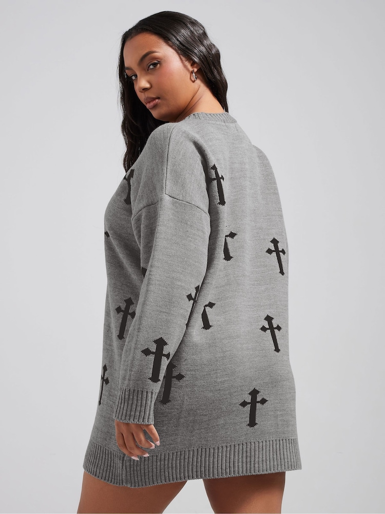 Yours Curve Grey Limited Cross Knitted Jumper - Image 2 of 6