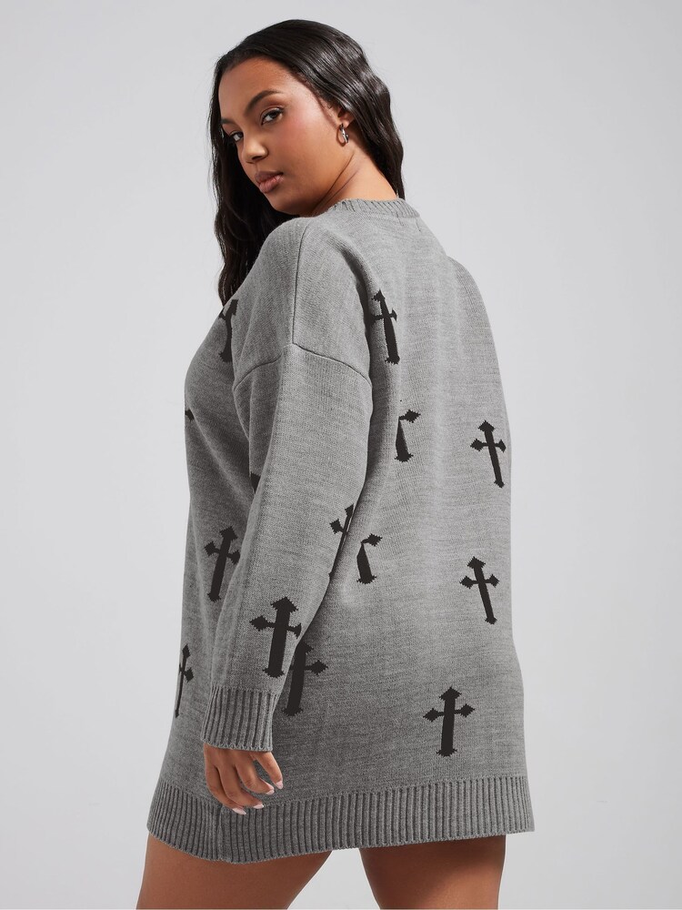 Yours Curve Grey Limited Cross Knitted Jumper - Image 2 of 6 Yours Curve Grey Limited Cross Knitted Jumper - Image 2 of 6