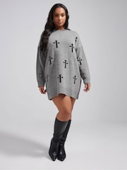 Yours Curve Grey Limited Cross Knitted Jumper - Image 3 of 6