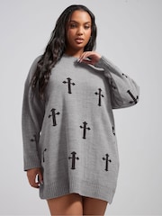 Yours Curve Grey Limited Cross Knitted Jumper - Image 4 of 6