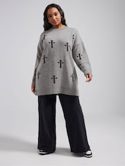 Yours Curve Grey Limited Cross Knitted Jumper - Image 5 of 6