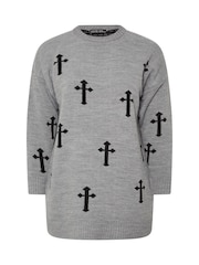 Yours Curve Grey Limited Cross Knitted Jumper - Image 6 of 6