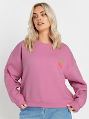 Yours Curve Pink Cherry Back Print Sweatshirt - Image 1 of 6