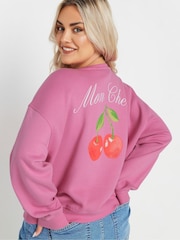 Yours Curve Pink Cherry Back Print Sweatshirt - Image 4 of 6