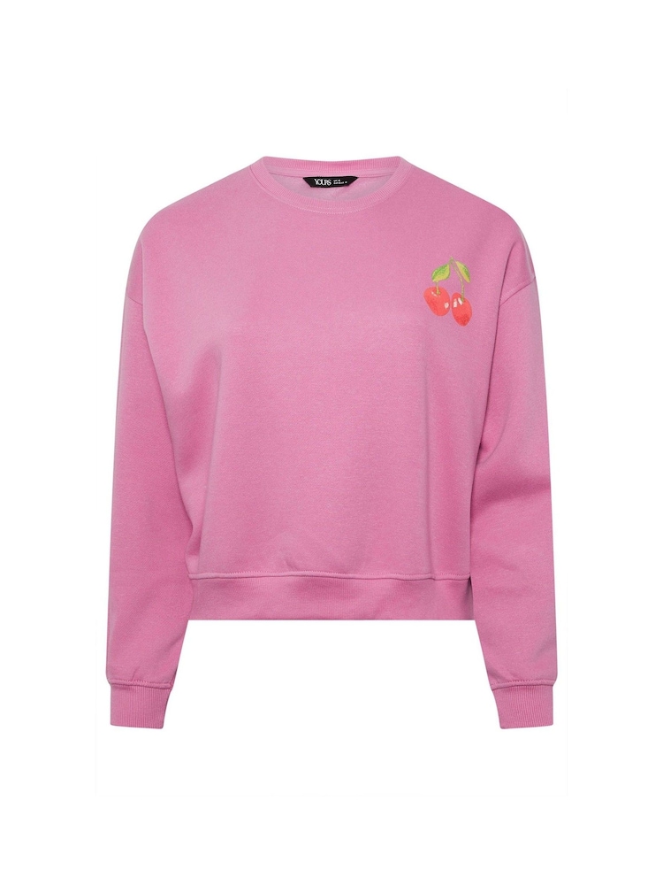 Yours Curve Pink Cherry Back Print Sweatshirt - Image 5 of 6