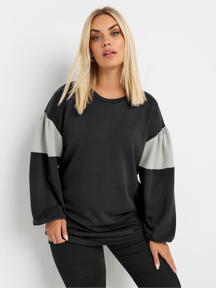 Yours Curve Black Colour Block Sleeve Sweatshirt - Image 1 of 5