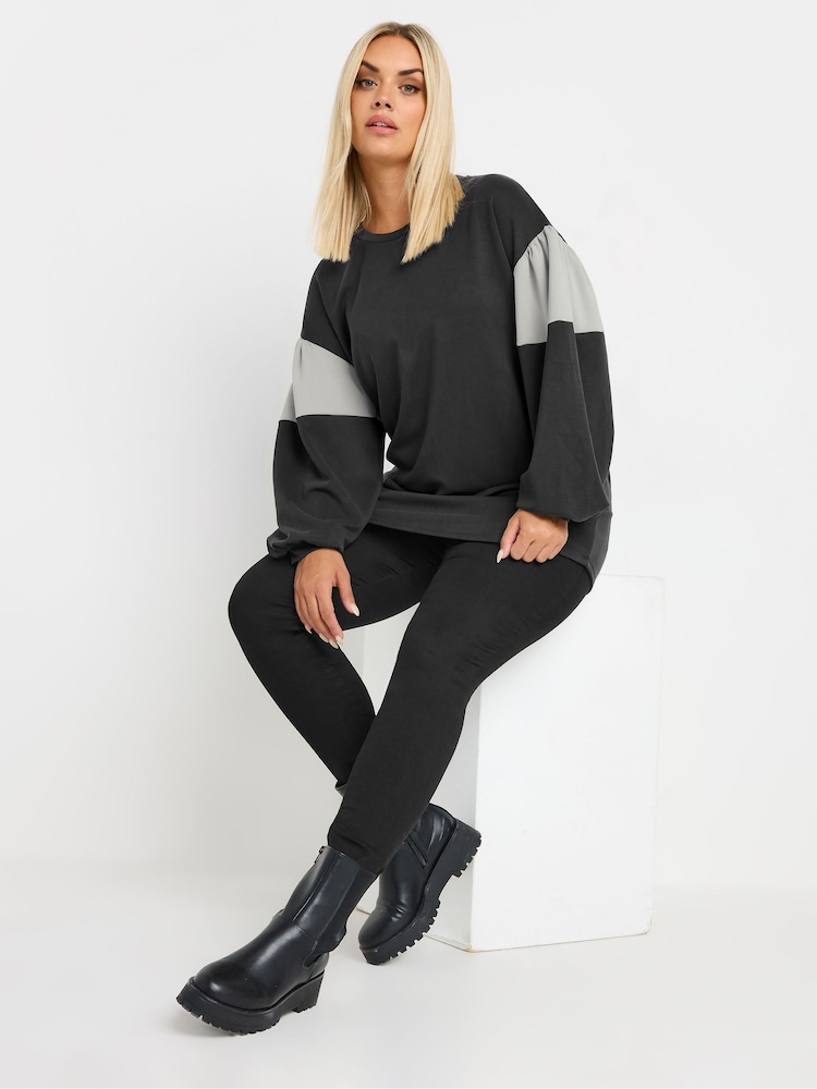 Yours Curve Black Colour Block Sleeve Sweatshirt - Image 2 of 5