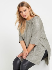 Yours Curve Grey Metallic Detail Top - Image 1 of 6