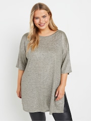 Yours Curve Grey Metallic Detail Top - Image 2 of 6